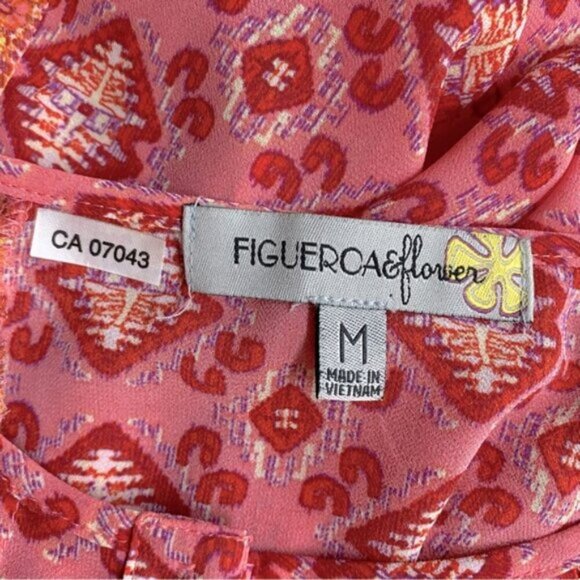 Figueroa And Flower Orange Link Multi Print Semi Sheer Long Sleeve Boho Blouse M - Picture 3 of 15